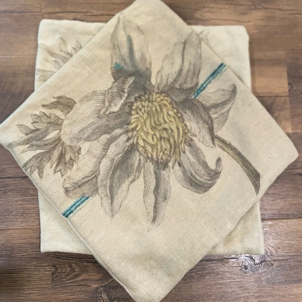 Pottery Barn || Linen Blend Magnolia Flower Pillow Covers 20